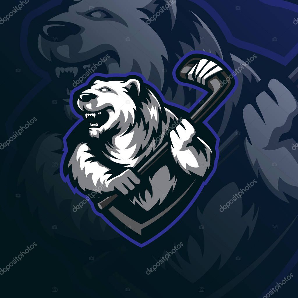 Bear mascot logo design vector with modern illustration concept style for badge, emblem and tshirt printing. angry bear hockey illustration.