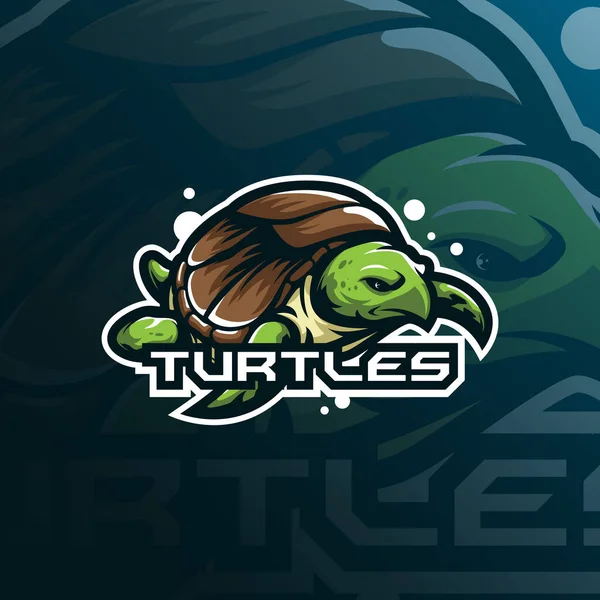 Kaplumbağa Maskotu Logo Tasarım Vektörü Rozet Amblem Shirt Baskısı Için — Stok Vektör