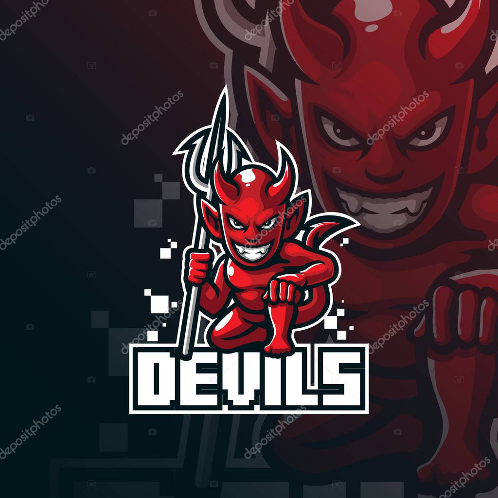 Devil mascot logo design vector with modern illustration concept style for badge, emblem and tshirt printing. devil illustration for sport team.