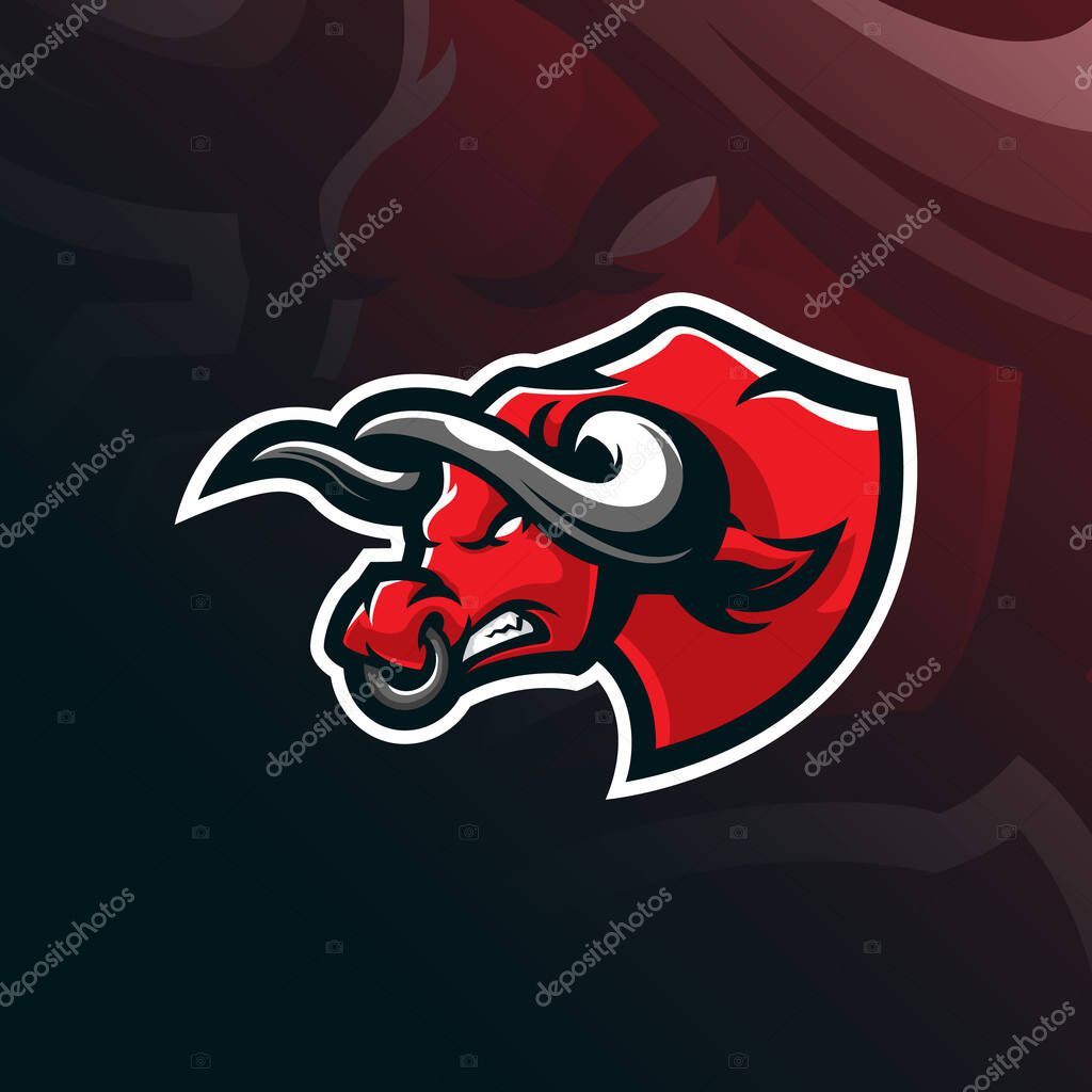 Bull mascot logo design vector with modern illustration concept style for badge, emblem and tshirt printing. bull head illustration.