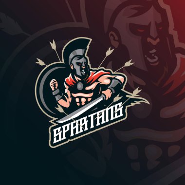 Spartalı maskot logosu tasarımı. Rozet, amblem ve tişört baskısı için kızgın Spartalı çizim konsepti.