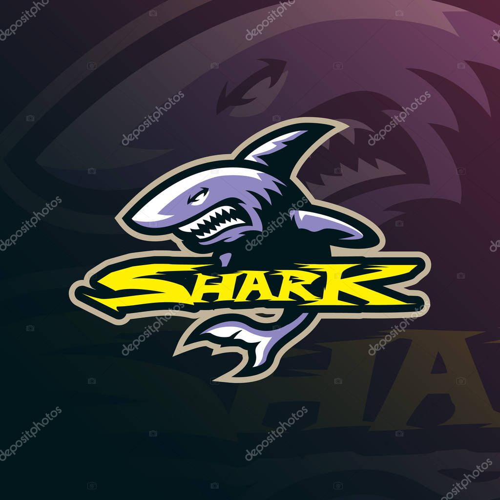 Shark mascot logo design. Angry shark illustration concept style for badge, emblem and t shirt printing.