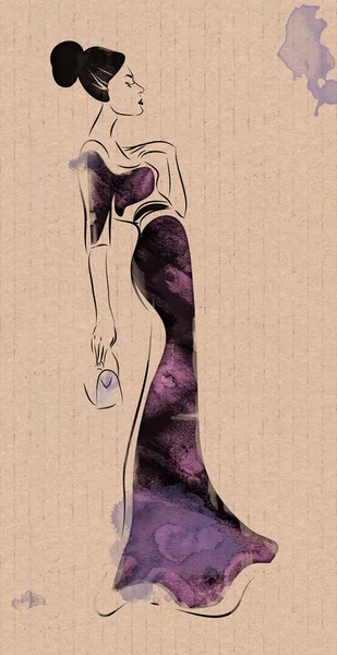Elegante Mode Vrouw Portret Met Inkt Spat — Stockfoto