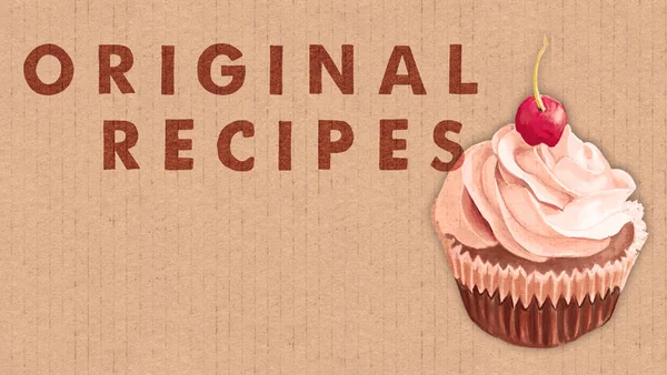 Cupcakes Original Recipes Banner Dalam Bahasa Inggris Muffin Cokelat Dengan — Stok Foto