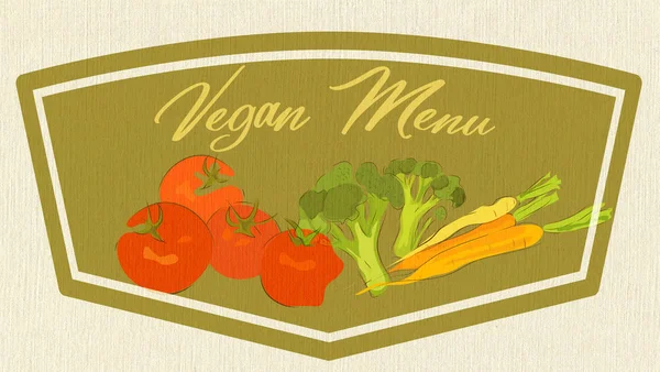 Veganské Menu Banner Karta Ilustrace Rajčat Mrkve Brokolice Papírové Pozadí — Stock fotografie