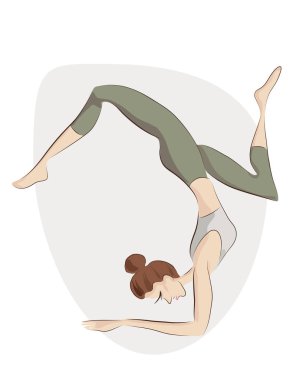 Kız Yoga egzersiz yapma. Bir kadın Yoga denge poz vektör çizim.