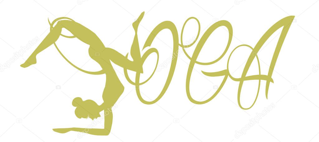 Woman in Yoga Word Design. Girl Making Asana Pose as Part of Letters