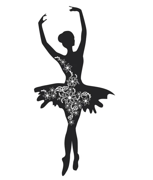 Ballerina Met Bloemen Silhouet Van Een Mooie Vrouwelijke Balletdanseres — Stockvector