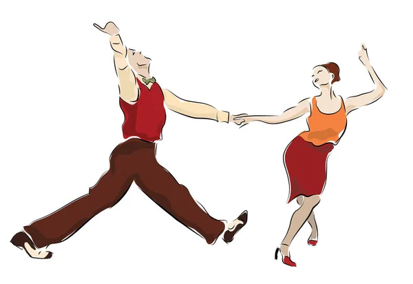 Swing Dansen Paar Lindy Hop Dansers Swingende Partij — Stockvector