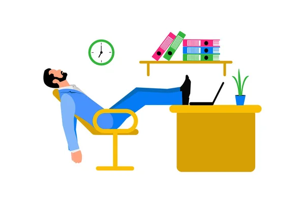 Rompe Ilustración Del Hombre Dormido Relajándose Silla Oficina Con Las — Vector de stock