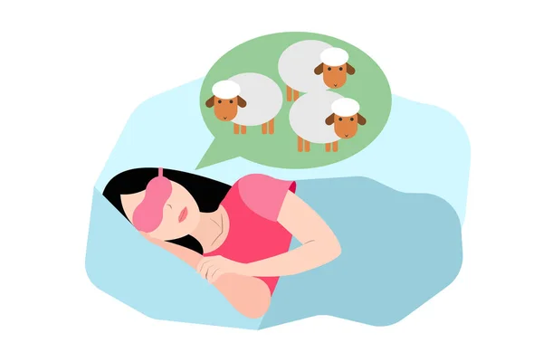 Contar Ovelhas Vetor Mulher Dormindo Vendo Ovelhas Sonho Conceito Problemas —  Vetores de Stock