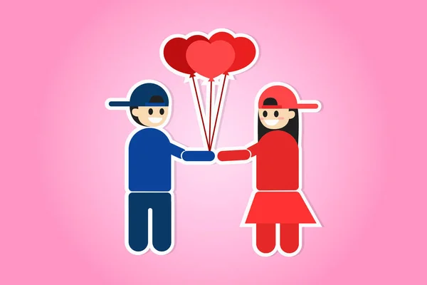 Saint Valentin Amour Dessin Animé Coeur Ballons Mignon Garçon Fille — Image vectorielle