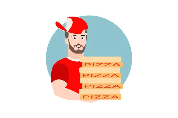 Photo Homme Tenant Tas Boîtes Pizza Travaillant Comme Messager Illustration — Image vectorielle