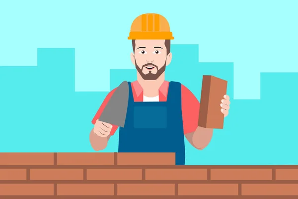 Ilustração Homem Geral Hardhat Trabalhando Construção Local Com Tijolos Ilustração —  Vetores de Stock