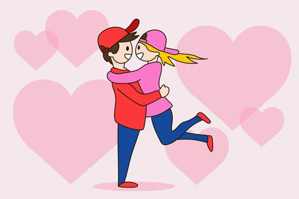 Garçon Embrassant Fille Riant Mignon Jeune Couple Amoureux Homme Petit — Image vectorielle