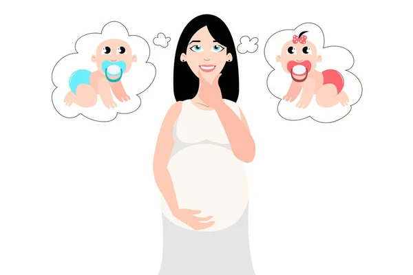Ilustración Una Mujer Joven Soñando Expectativa Pensando Género Del Bebé — Vector de stock