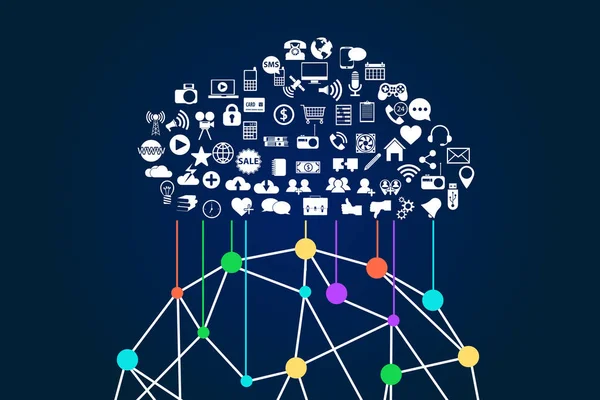 Vectorillustratie Van Het Pictogram Een Wolk Van Verbonden Met Abstracte — Stockvector