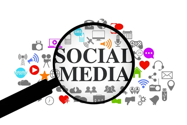 Увеличительное Стекло Различные Иконы Социальных Сетей Белом Фоне Социальные Сети — стоковый вектор