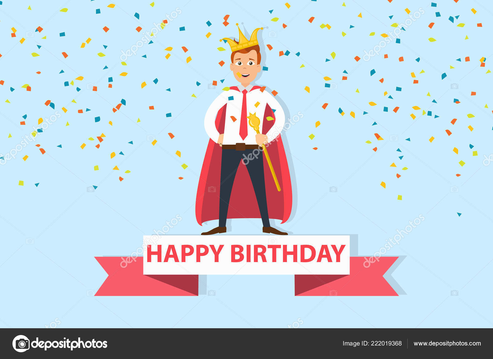 Eps Vector Illustration Cheerful Man King Costume Standing Flying Confetti Vector Image By C Scarlette23 Vector Stock