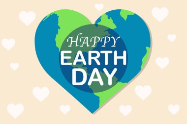 Mutlu dünya günü tebrik sözcükleri ve kalp şeklindeki gezegen. Sevgi ve bakım bizim sevgili gezegen kavramı için. EPS vektör çizim