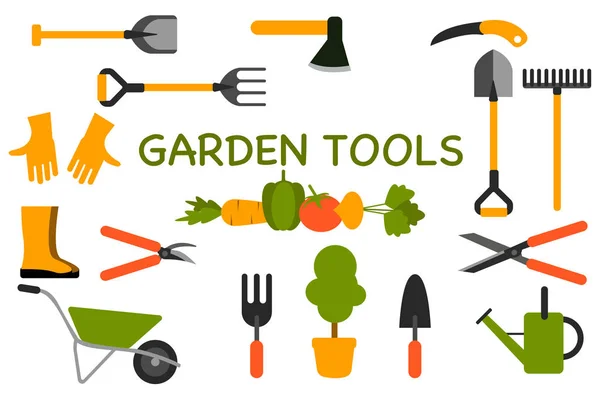Different Instruments Gardening Harvested Vegetables Gardening Ware Set Eps Vector — Stock Vector