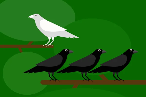 Farklı Kutunun Dışında Düşünmek Düşünüyorum Beyaz Karga Kara Karga Kuşlar — Stok Vektör