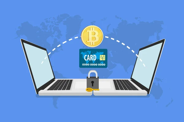 Eps Bitcoin Kredi Kartı Bilgileri Üzerinde Mavi Bir Arka Plan — Stok Vektör