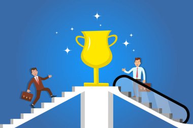 Ama zor değil akıllı çalışma. Kavram vektör görüntü erkeklerin farklı koşullarda hareketli merdiven merdiven Başlarken ödül üzerinde yürüyen at binme. EPS vektör çizim, yatay imge, düz tasarım.