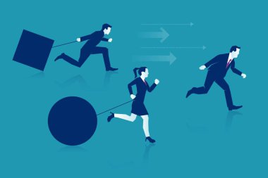 İş kurumsal insanlar üzerinde farklı tür yük topları, kareler ya da ağırlık taşıyarak yatar. Herkes farklı davranıyor farklı şekillerde başarılı olur. Borç vs Özgürlük kavramı. EPS 10 vektör