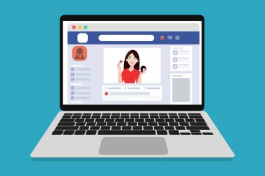 Blogger video fotoğraf makyaj eğitimi web sayfası, afiş, tanıtım için gösterilen sosyal medya kavramı. Vektör çizim Internet sosyal ağ üzerinden iletişim. EPS vektör çizim