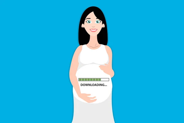 Εικονογράφηση Διάνυσμα Χαμογελώντας Έγκυος Γυναίκα Που Κρατώντας Την Κοιλιά Λήψη — Διανυσματικό Αρχείο
