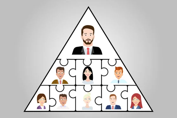向量例证的办公室金字塔与人脸上的拼图在灰色背景 工作层次结构的概念 Eps 平面水平图像 — 图库矢量图片