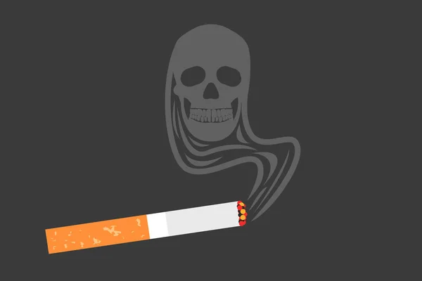 Ilustrace Kouře Tvaru Mrtvé Lebky Osvětlení Cigarety Izolované Šedé Eps — Stockový vektor