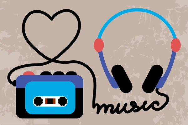 Διανυσματική Εικόνα Ακουστικά Σύρμα Σχήμα Καρδιάς Και Player Άθλια Φόντο — Διανυσματικό Αρχείο