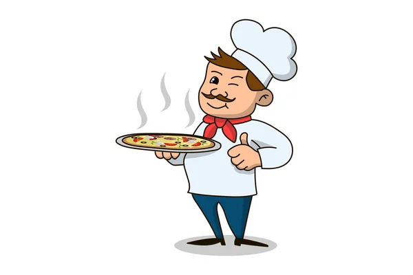 Vector Icoon Van Italiaanse Chef Kok Glb Heerlijke Pizza Tonen — Stockvector