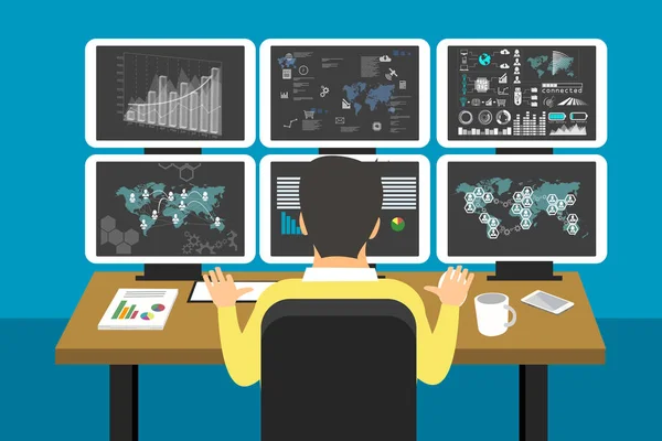 Analisis Bisnis Penguji Rancangan Rata Manusia Duduk Meja Dengan Banyak - Stok Vektor