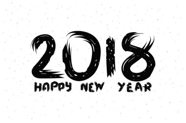 Mutlu yeni 2018 yıl el minimal tasarım, siyah renk üzerine beyaz izole yazılmış. Mutlu yeni yıl tebrik kartı tasarımı fırça katman