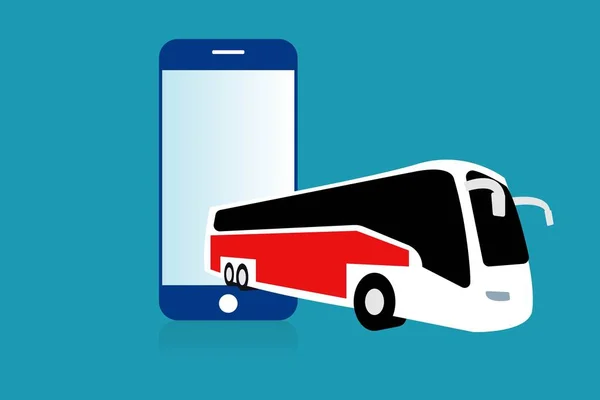 Bus Sortant Écran Téléphone Isolé Sur Bleu Acheter Des Billets — Image vectorielle