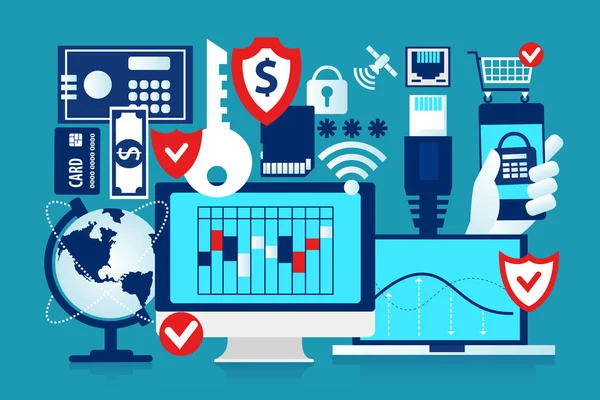 Internet Datasäkerhet Antivirusprogram Och Tjänster Sekretess Säkra Konfidentiell Information Depositioner — Stock vektor