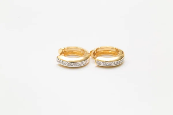 Diamant Ohrringe Golden Auf Weißem Hintergrund — Stockfoto