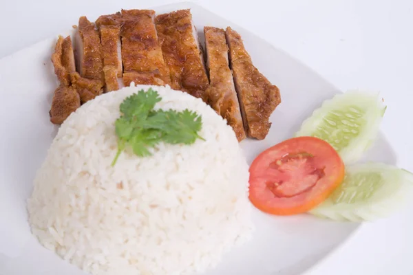Sayuran dan dada ayam panggang dengan nasi melati thai di — Stok Foto