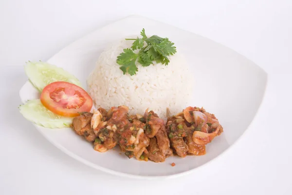 Larb Kai, masakan Thailand salad pedas ayam panggang dengan cabai — Stok Foto