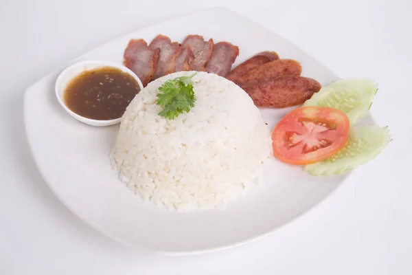 Nasi dengan daging babi merah panggang (nama Thailand adalah Khao Moo Daeng ) — Stok Foto