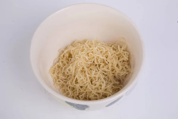 Bowl Boiled Egg Noodles Isolated White Background — Stock Photo, Image