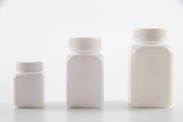 Medicamento Frasco Comprimido Branco Isolado Sem Caminho Recorte Sombra Fotografia — Fotografia de Stock