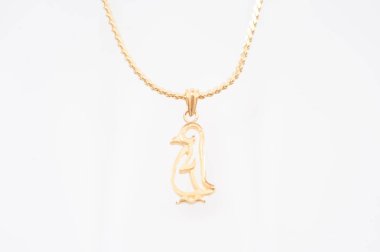 Beyaz arkaplanda izole edilmiş altın zincir kolye.