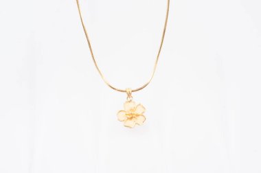 Beyaz arkaplanda izole edilmiş altın zincir kolye.