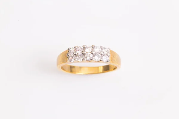 Zlatý Diamantový Prsten Izolované Bílém Pozadí — Stock fotografie