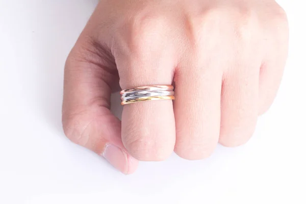 Mooie Driedelige Ring Goud Koper Zilver Drie Één Ring Witte — Stockfoto