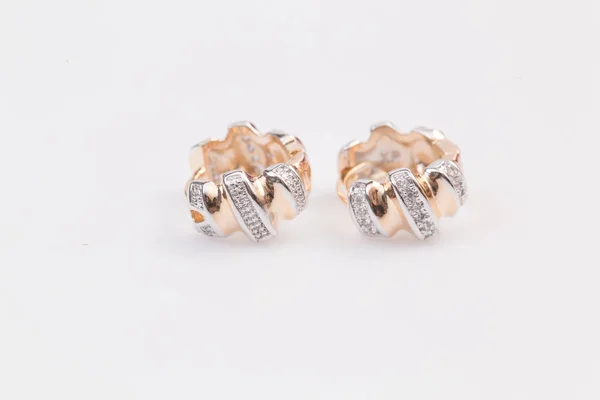 Sieraden Rood Rose Gold Diamond Earrings Witte Achtergrond — Stockfoto